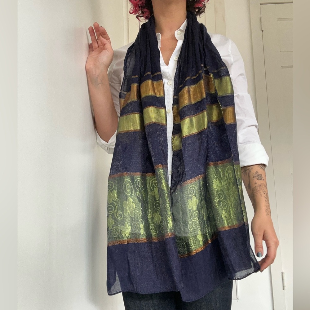 Elegant Navy and Green Scarf